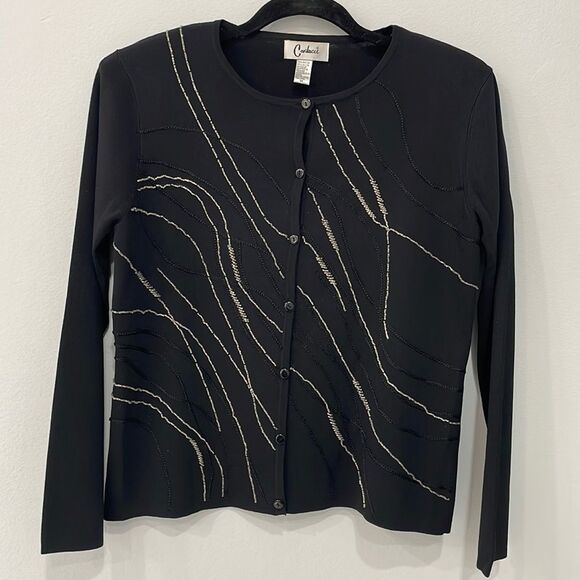 CARDUCCI Sweater Women's Cardigan Black Sequins Beads Long Sleeves Sz M - Picture 1 of 9